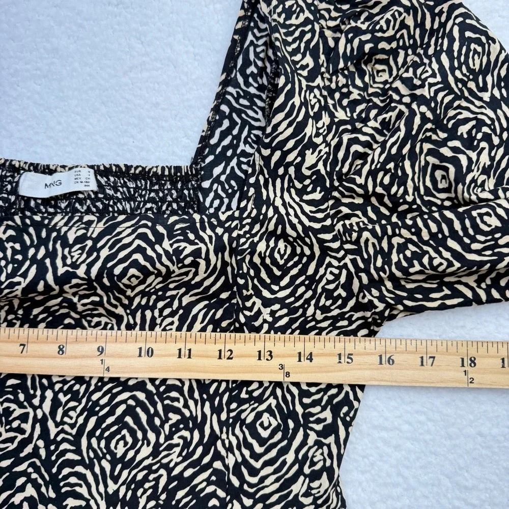 Mango MNG Abstract Animal Print Midi Dress Modern Safari Square Neck Size S/4 - Picture 10 of 12